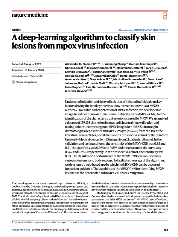 First page of Nature Medicine 2023 publication